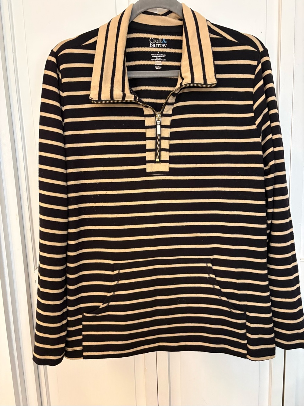croft & barrow Black and Tan Striped Quarter-Zip Pullover